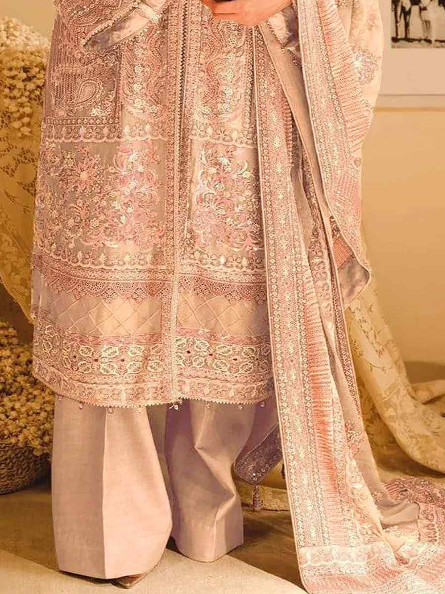 Beige Heavy Faux Georgette Embroidered Festival Wedding Pant Salwar Kameez