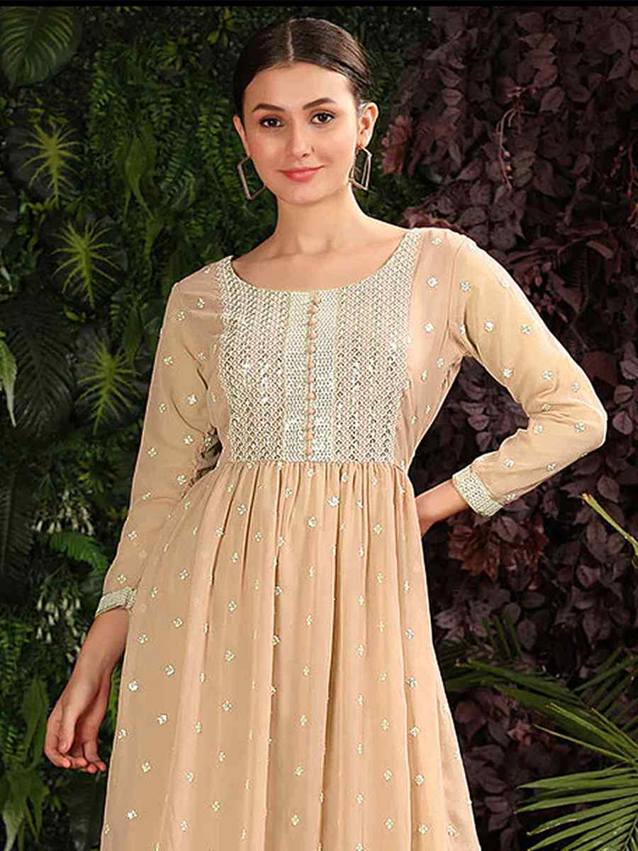 Beige Heavy Georgette Embroidered Festival Casual Ready Anarkali Salwar Kameez