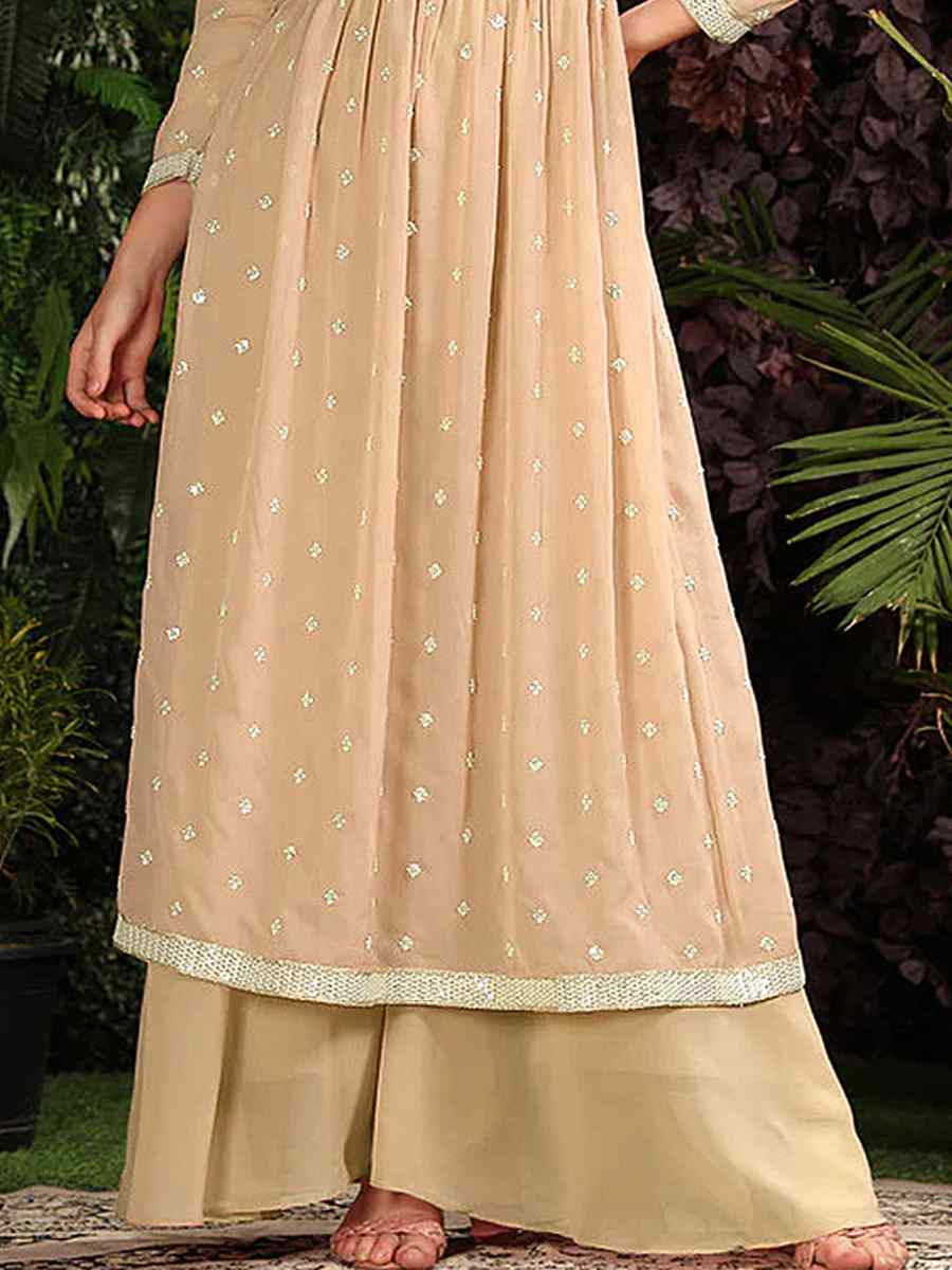 Beige Heavy Georgette Embroidered Festival Casual Ready Anarkali Salwar Kameez