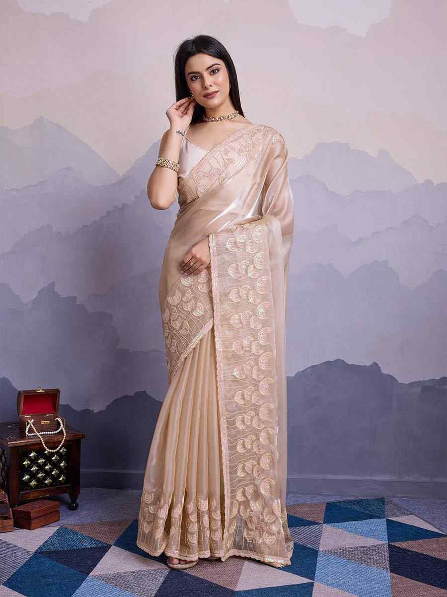 Beige Jimmy Choo Embroidered Festival Party Heavy Border Saree