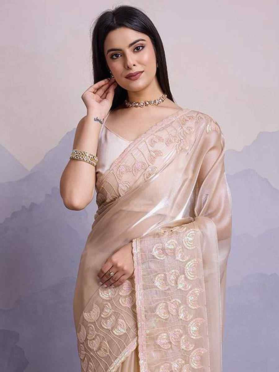 Beige Jimmy Choo Embroidered Festival Party Heavy Border Saree