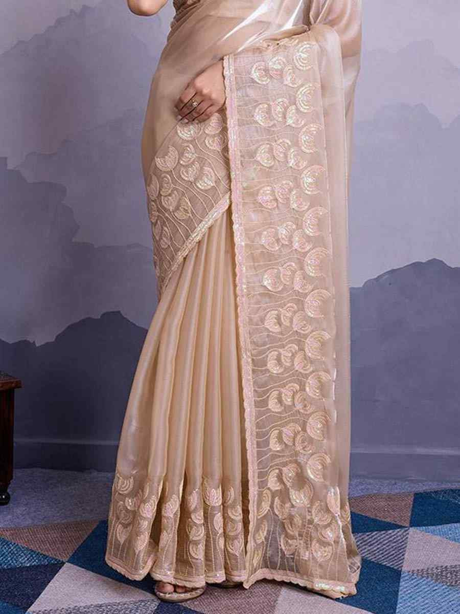 Beige Jimmy Choo Embroidered Festival Party Heavy Border Saree