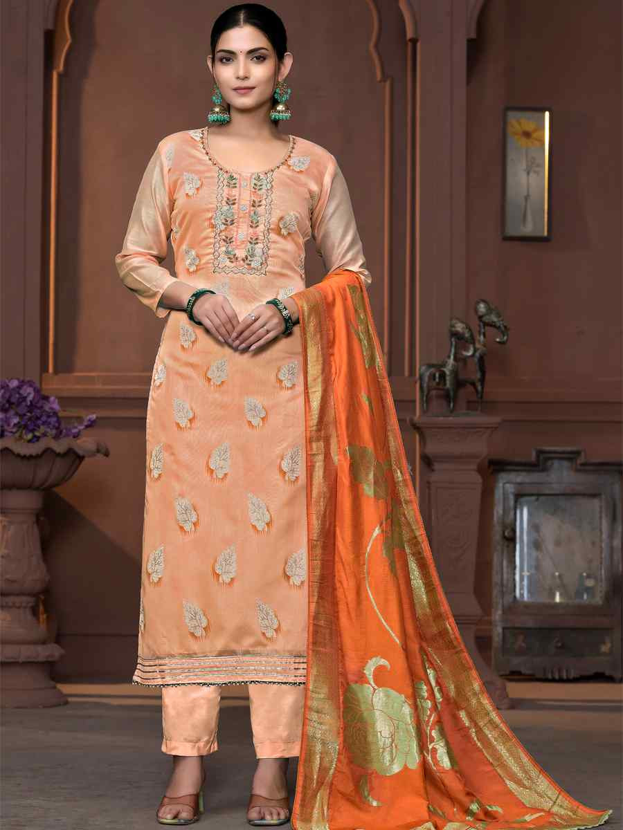 Beige Modal Cotton Embroidered Casual Festival Pant Salwar Kameez