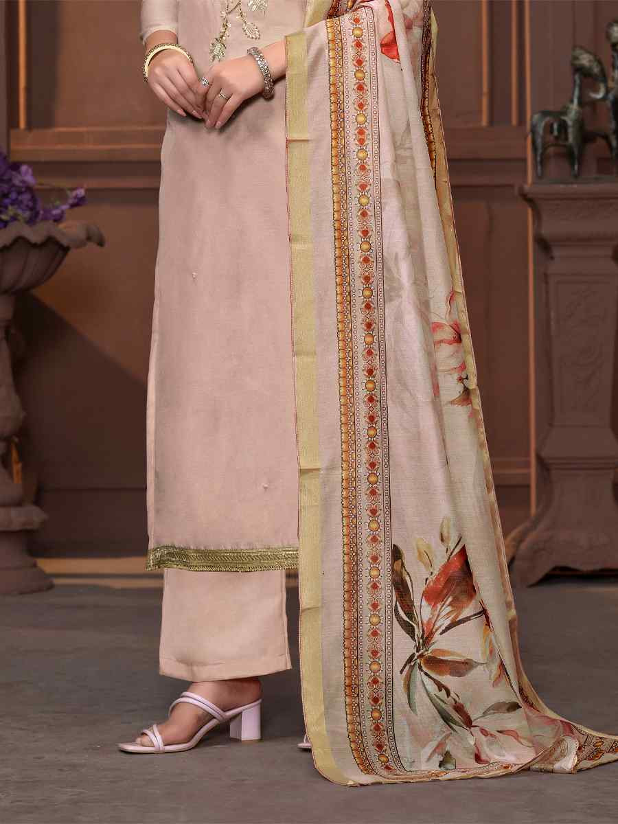 Beige Modal Cotton Embroidered Casual Festival Pant Salwar Kameez