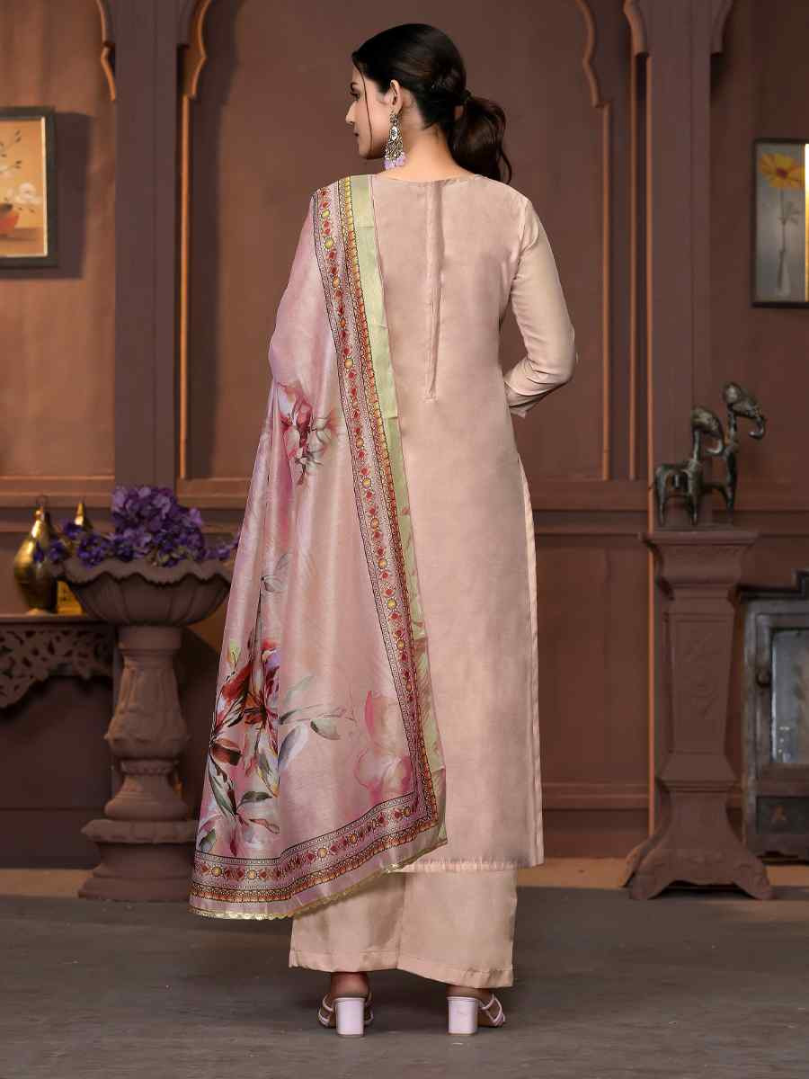 Beige Modal Cotton Embroidered Casual Festival Pant Salwar Kameez