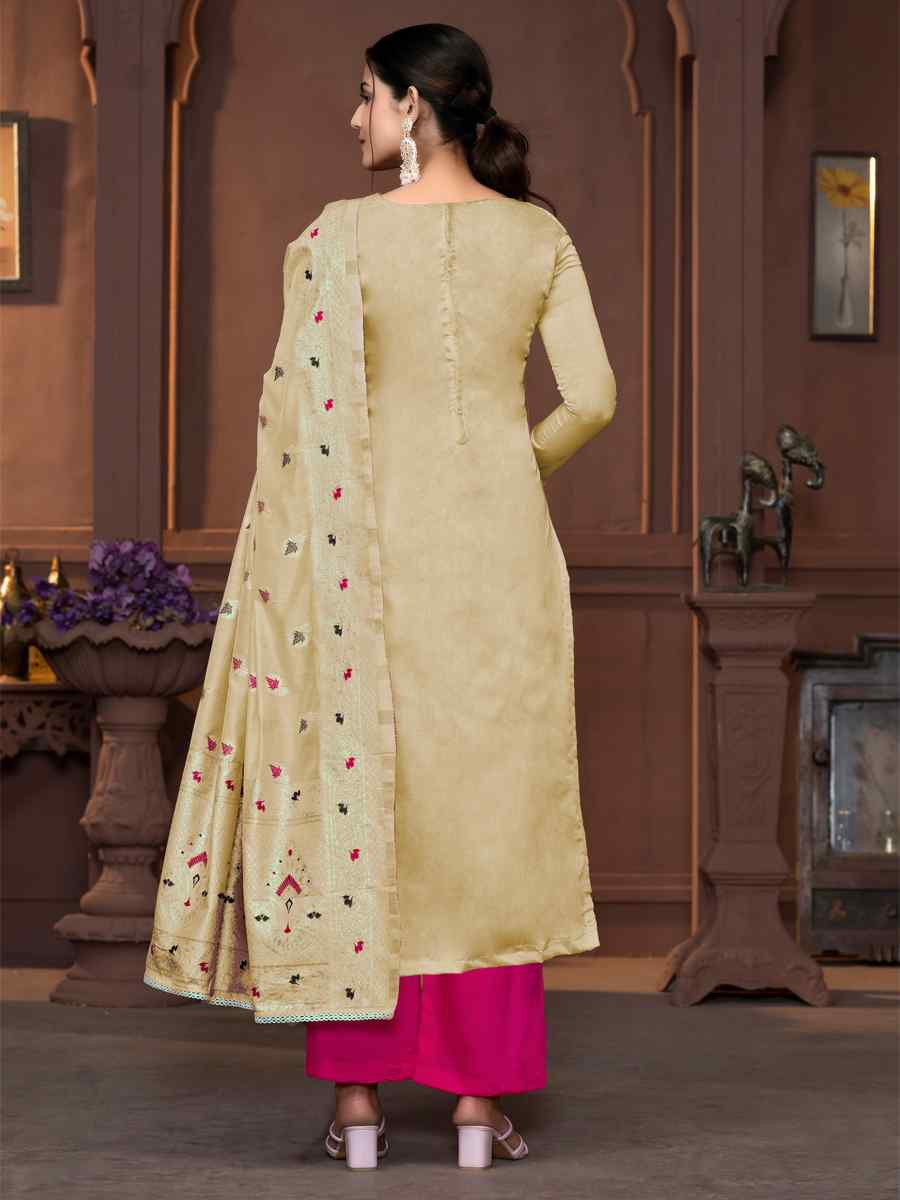 Beige Musline Banarasi Cotton Embroidered Casual Festival Pant Salwar Kameez