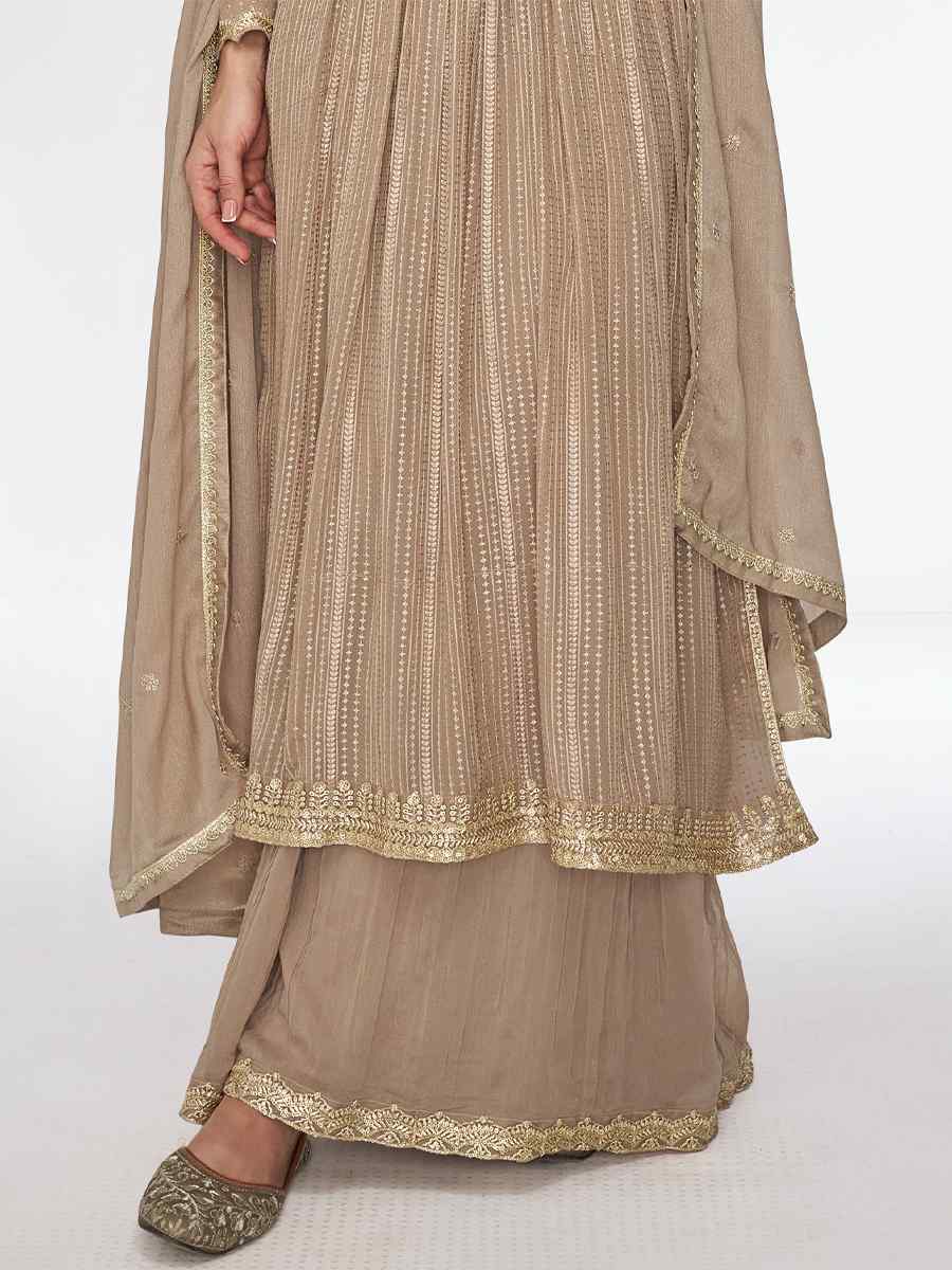 Beige Real Chinon Embroidered Festival Wedding Anarkali Salwar Kameez