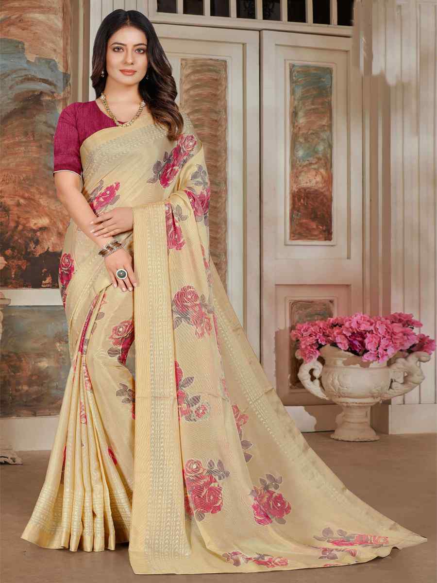 Beige Silk Embroidered Festival Party Heavy Border Saree