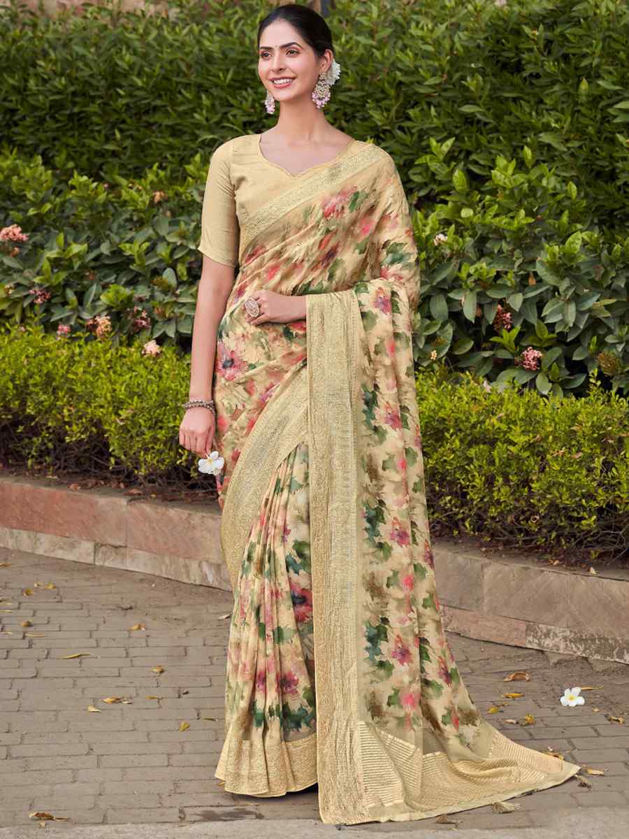 Beige Silk Handwoven Festival Wedding Heavy Border Saree