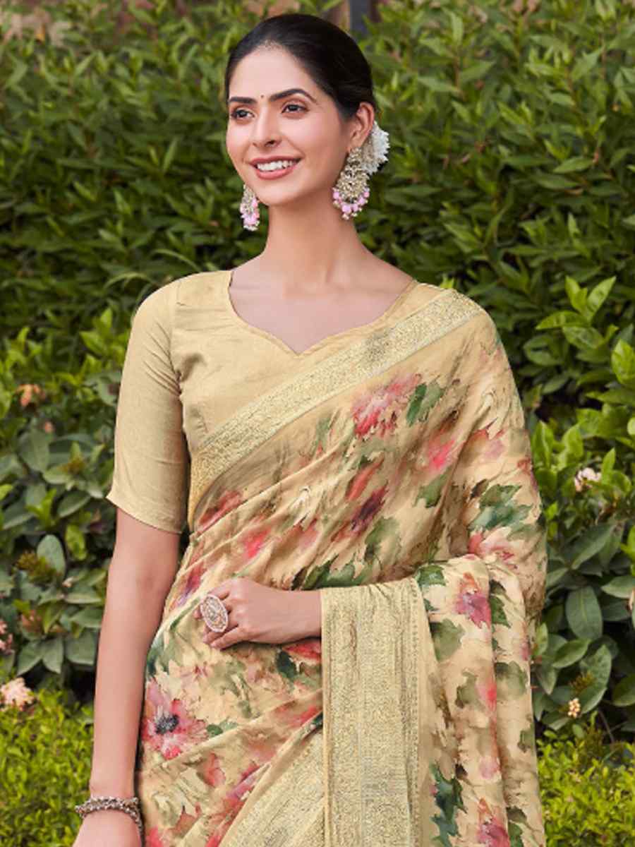 Beige Silk Handwoven Festival Wedding Heavy Border Saree