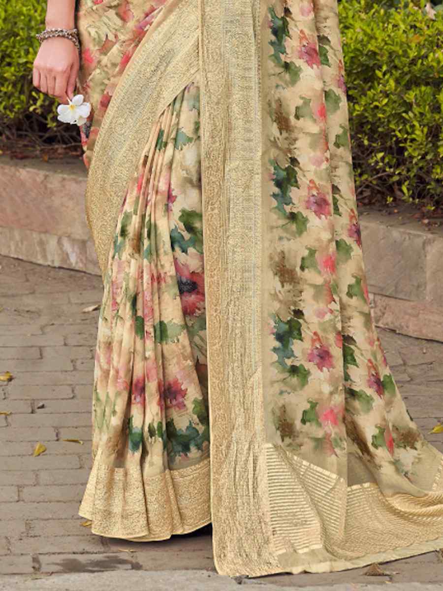 Beige Silk Handwoven Festival Wedding Heavy Border Saree