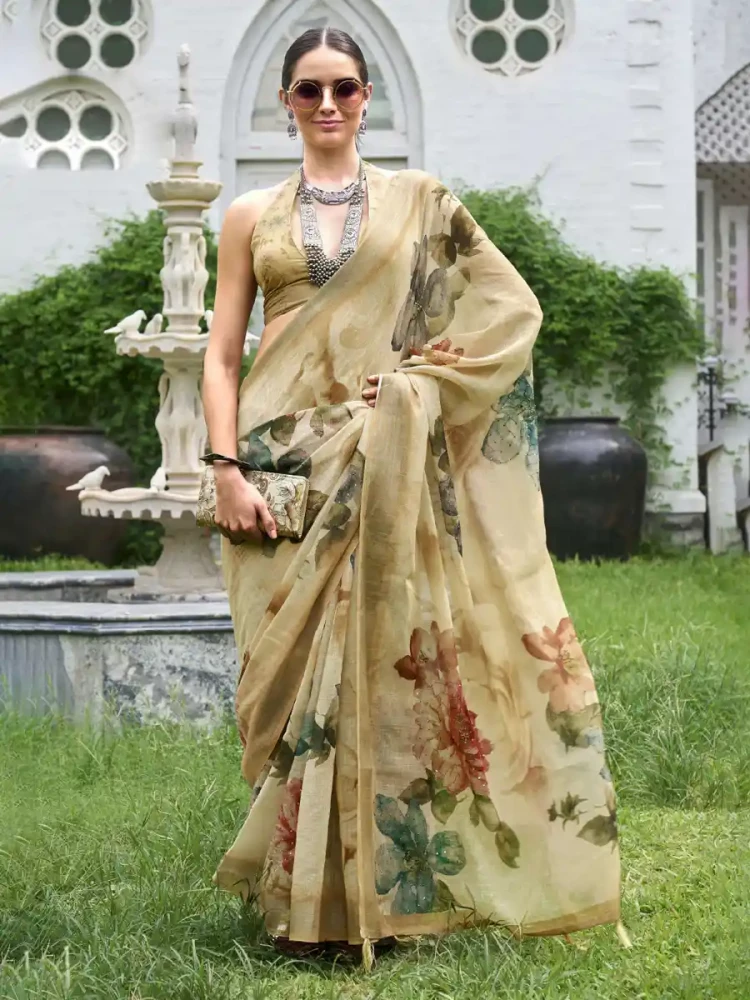 Beige Silk Handwoven Festival Wedding Heavy Border Saree