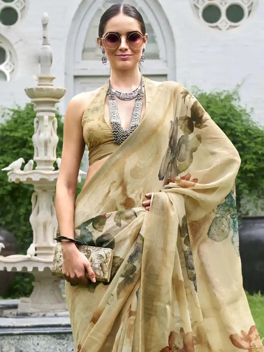 Beige Silk Handwoven Festival Wedding Heavy Border Saree