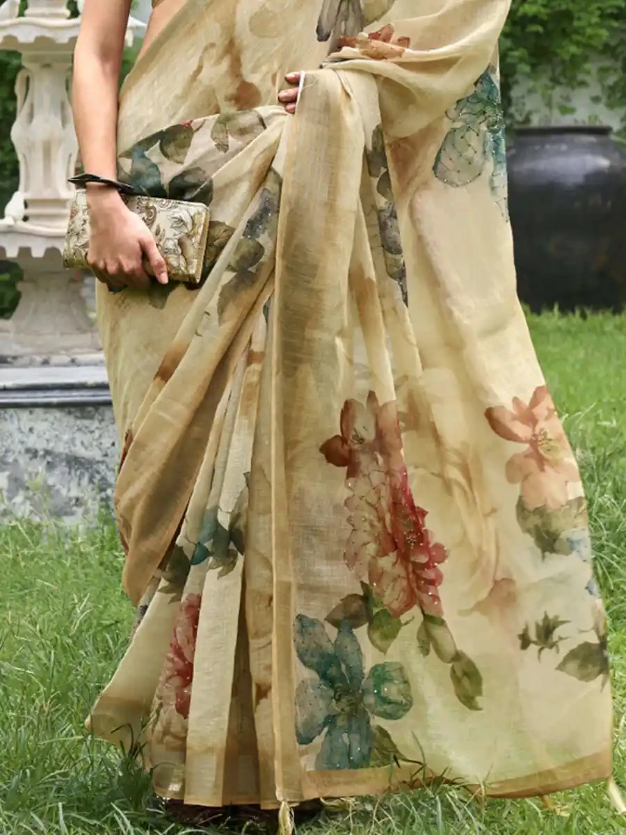 Beige Silk Handwoven Festival Wedding Heavy Border Saree