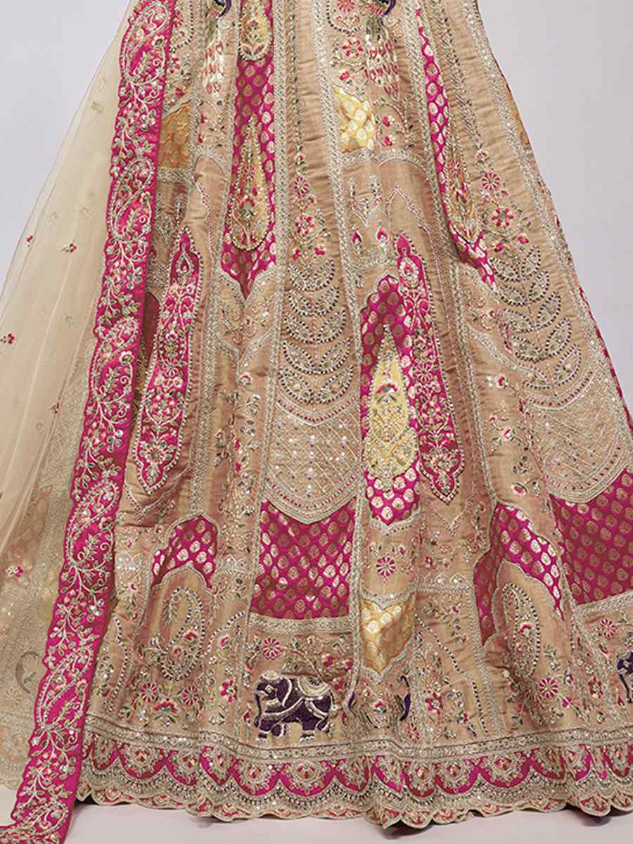 Beige Soft Net Embroidery Bridesmaid Wedding Heavy Border Lehenga Choli