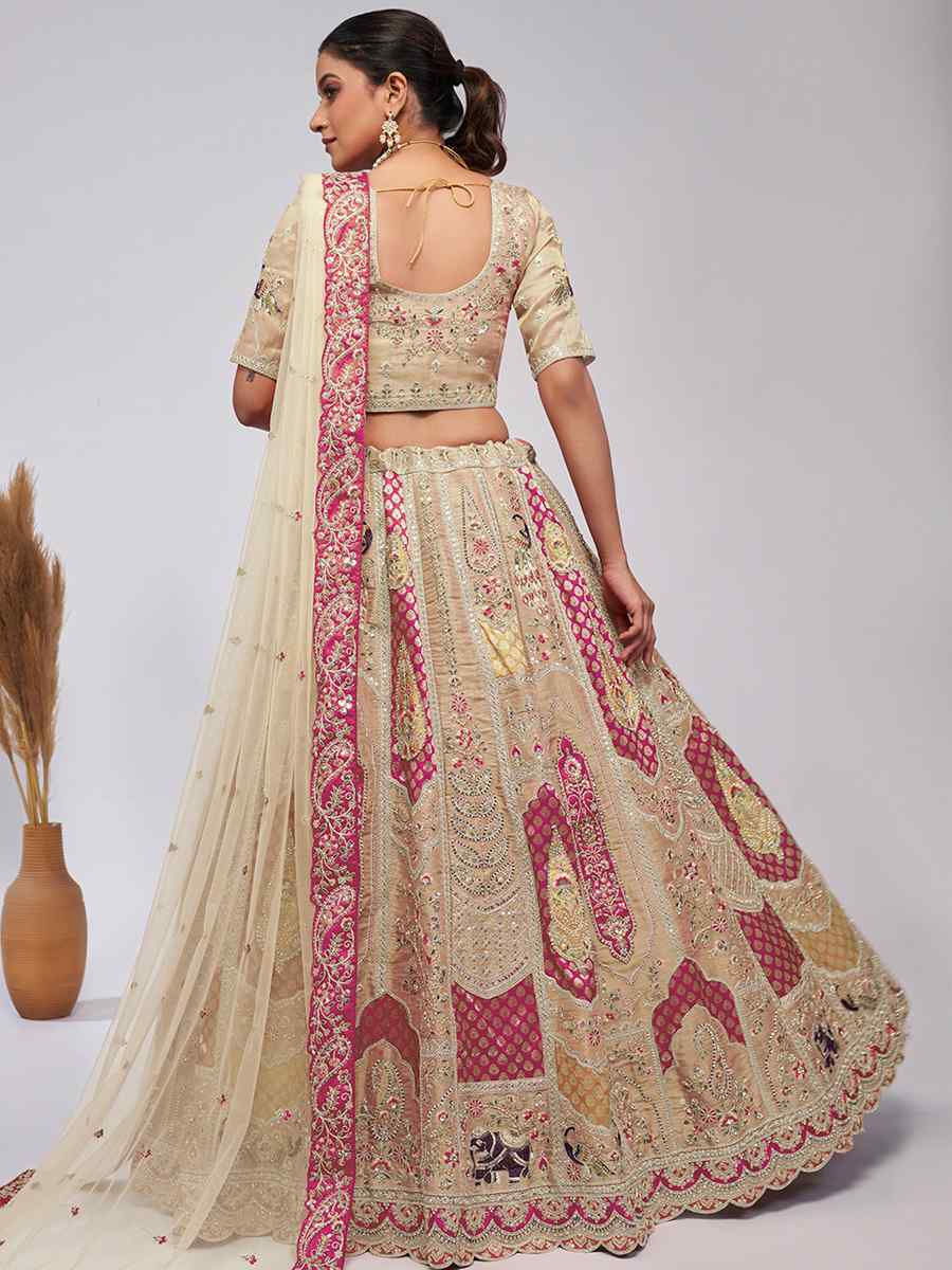 Beige Soft Net Embroidery Bridesmaid Wedding Heavy Border Lehenga Choli