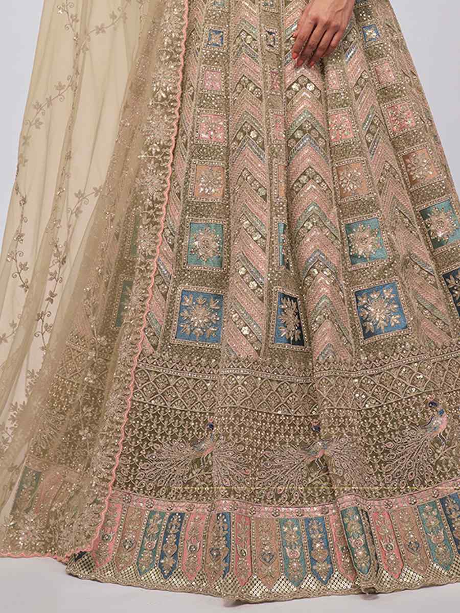 Beige Soft Net Embroidery Bridesmaid Wedding Heavy Border Lehenga Choli