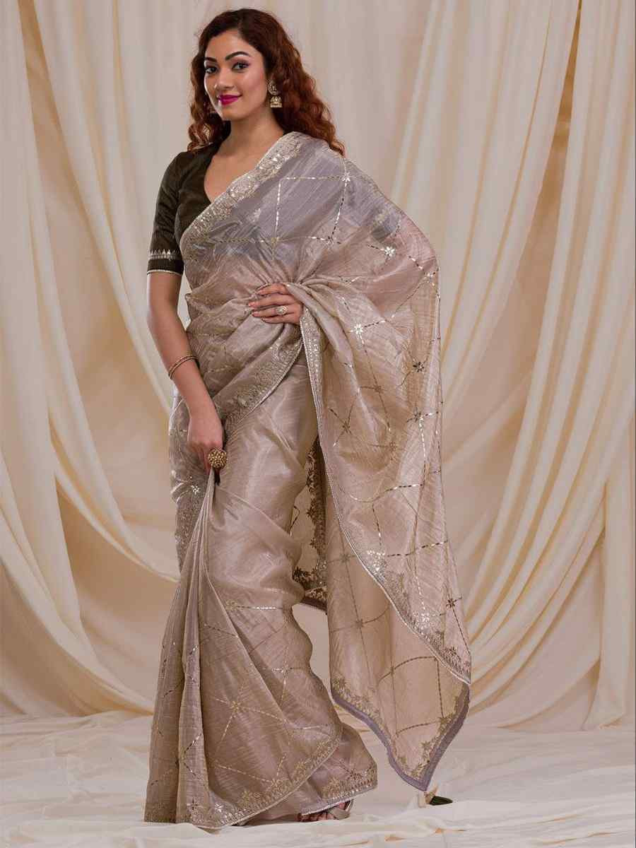 Beige Soft Rich Jimmy Chu Silk Embroidered Festival Party Classic Style Saree