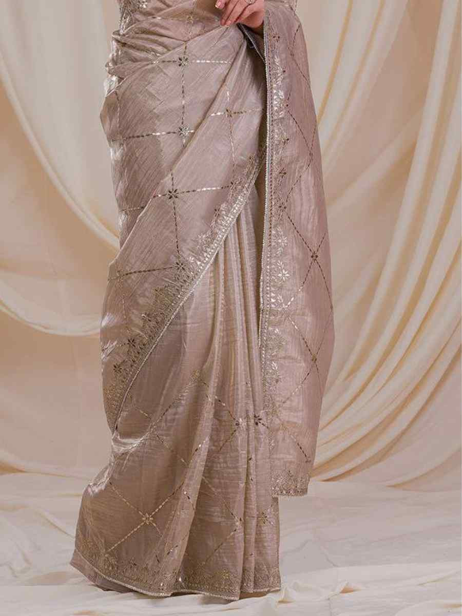 Beige Soft Rich Jimmy Chu Silk Embroidered Festival Party Classic Style Saree