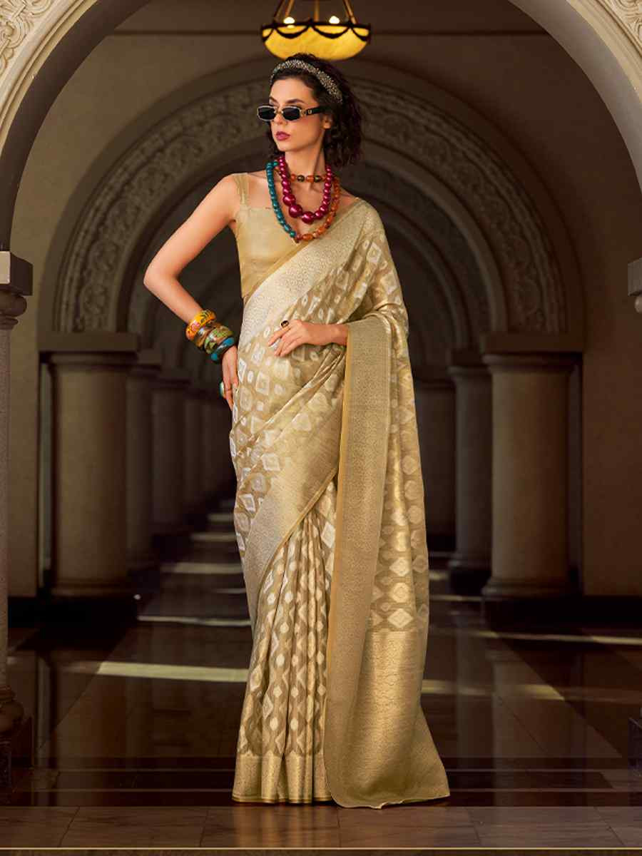 Beige Soft Tissue Silk Handwoven Festival Casual Classic Style Saree