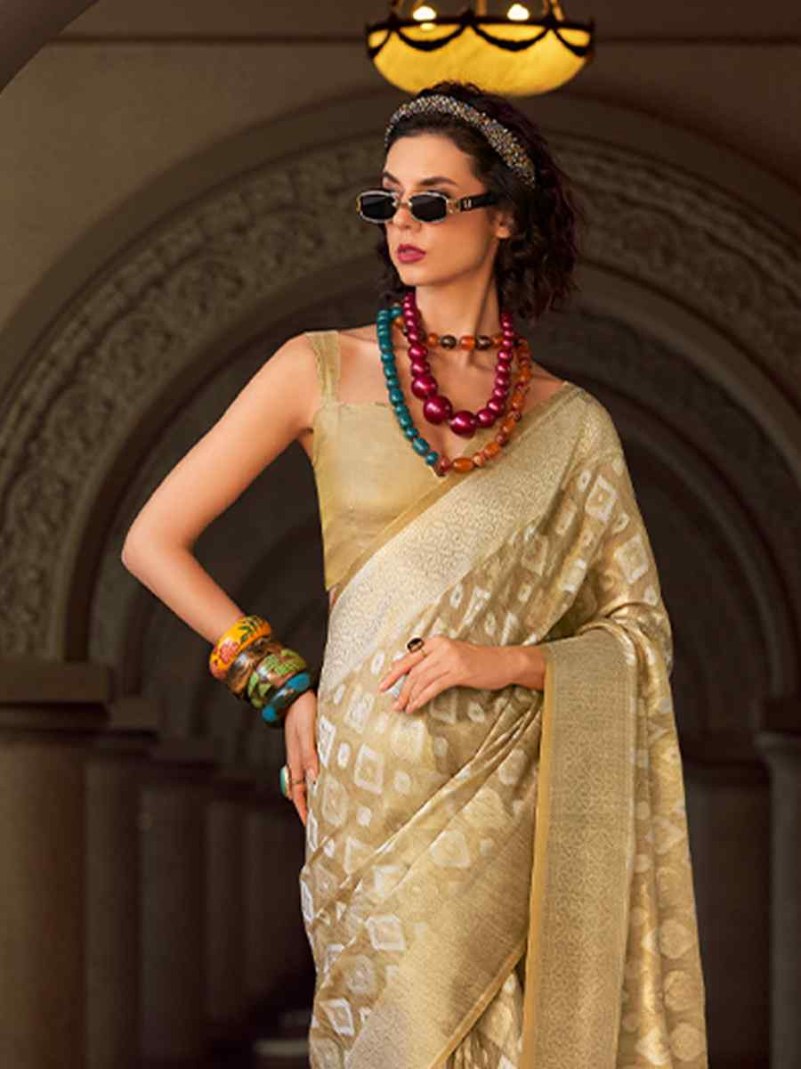 Beige Soft Tissue Silk Handwoven Festival Casual Classic Style Saree