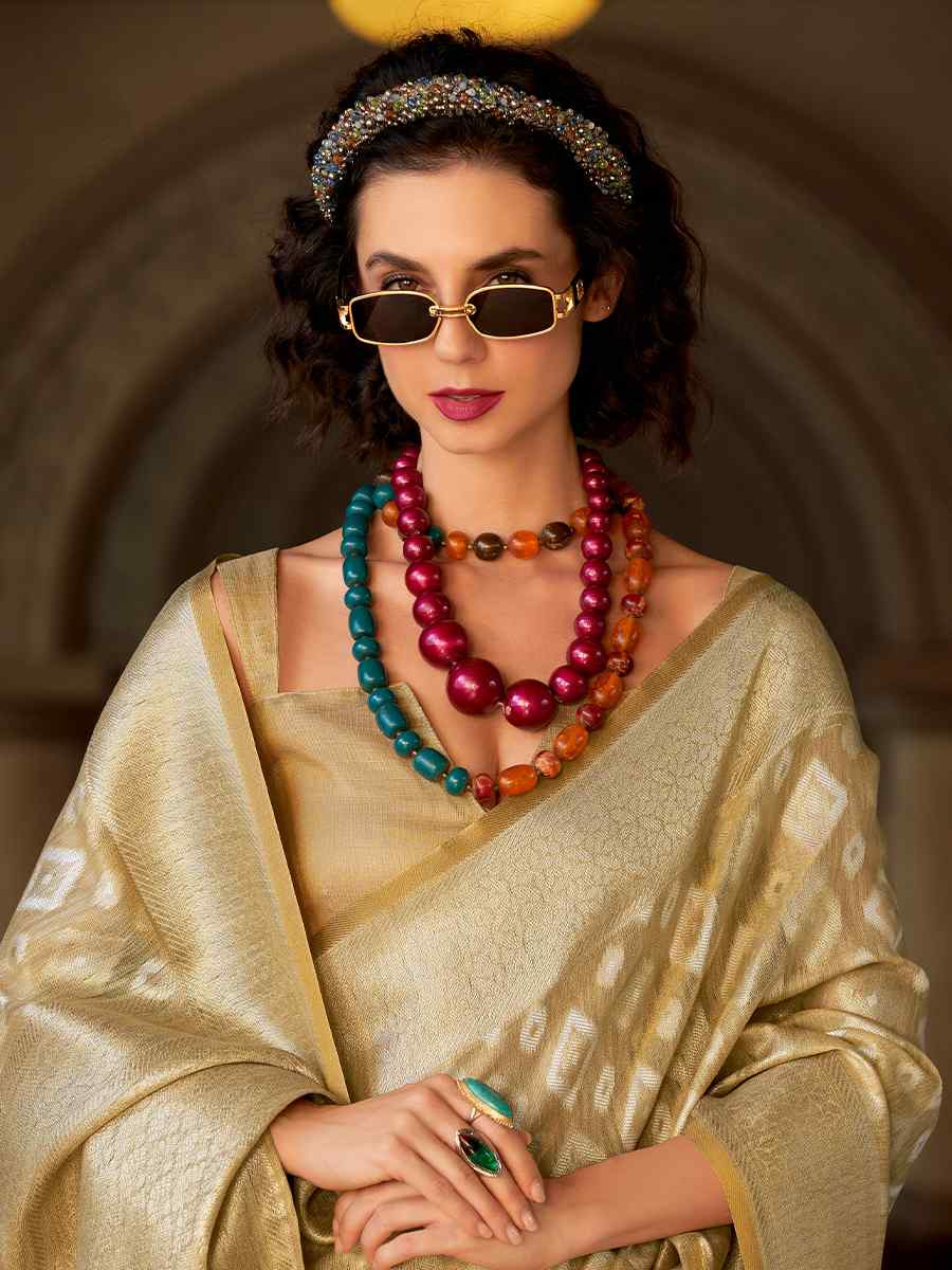 Beige Soft Tissue Silk Handwoven Festival Casual Classic Style Saree