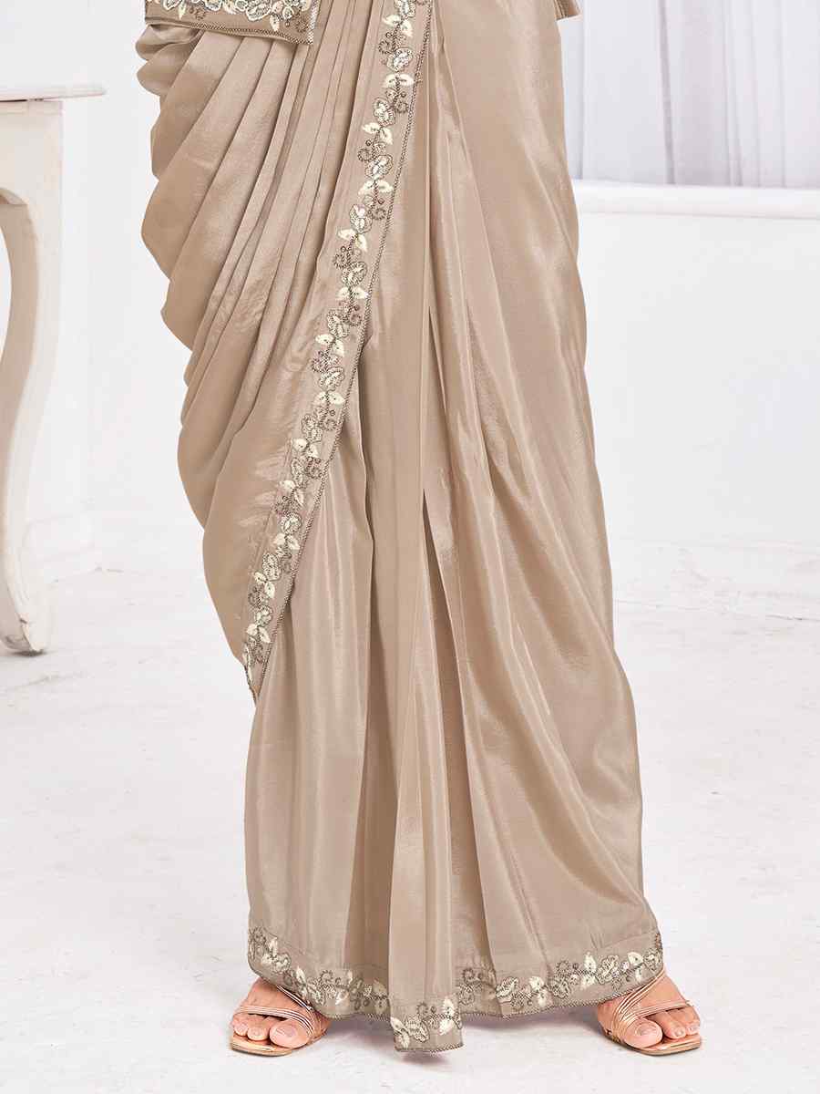 Beige Tusser Silk Embroidered Festival Casual Classic Style Saree