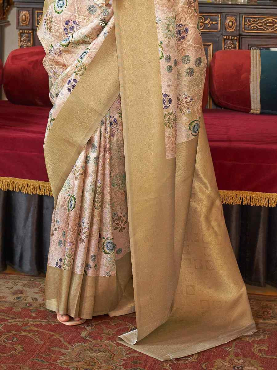 Beige Tusser Silk Handwoven Festival Wedding Heavy Border Saree