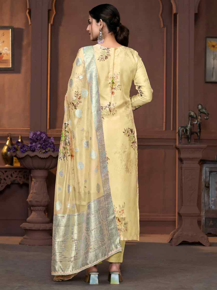 Beige Viscose Organza Embroidered Casual Festival Pant Salwar Kameez