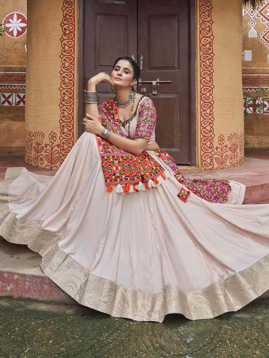 Beige Viscose Rayon Embroidered Festival Wedding Traditional Lehenga Choli