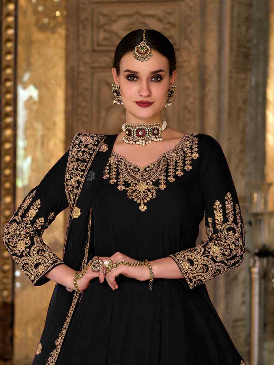 Black 9000 Velvet  Embroidered Festival Wedding Anarkali Salwar Kameez