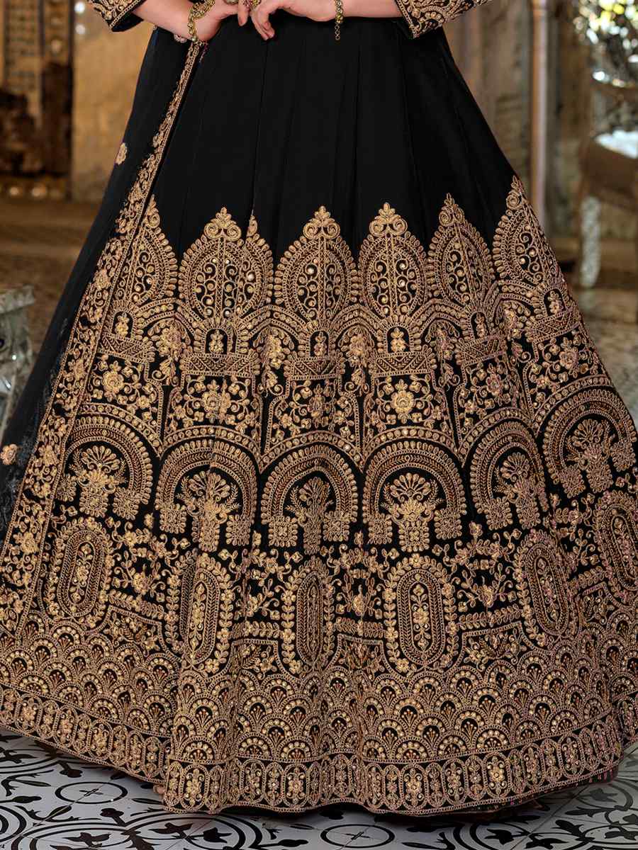 Black 9000 Velvet  Embroidered Festival Wedding Anarkali Salwar Kameez