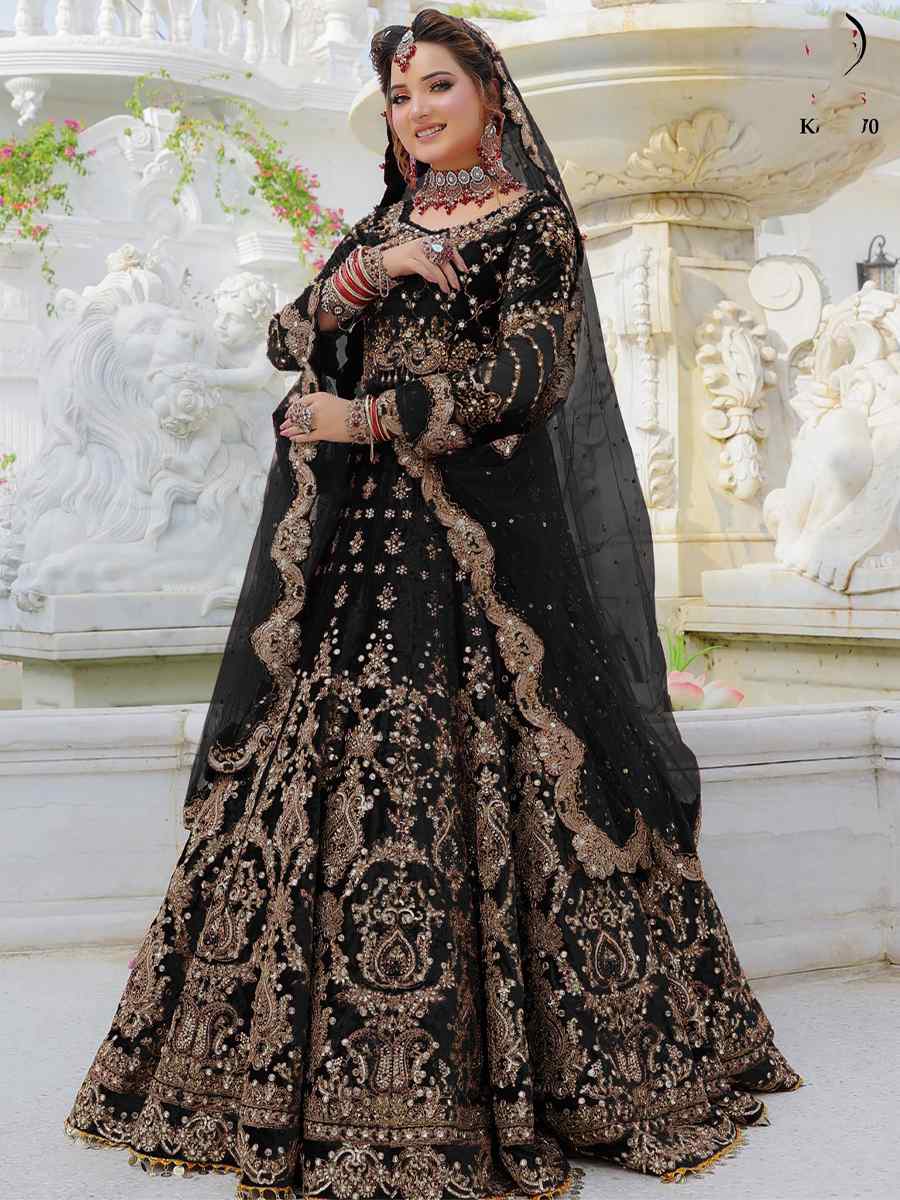 Black 9000 Velvet Embroidered Engagement Wedding Anarkali Salwar Kameez