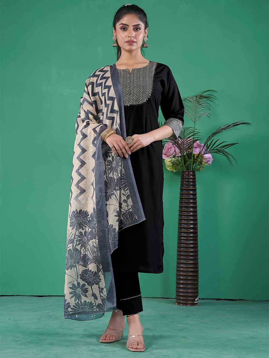 Black Art Pure Silk Embroidered Festival Casual Ready Pant Salwar Kameez