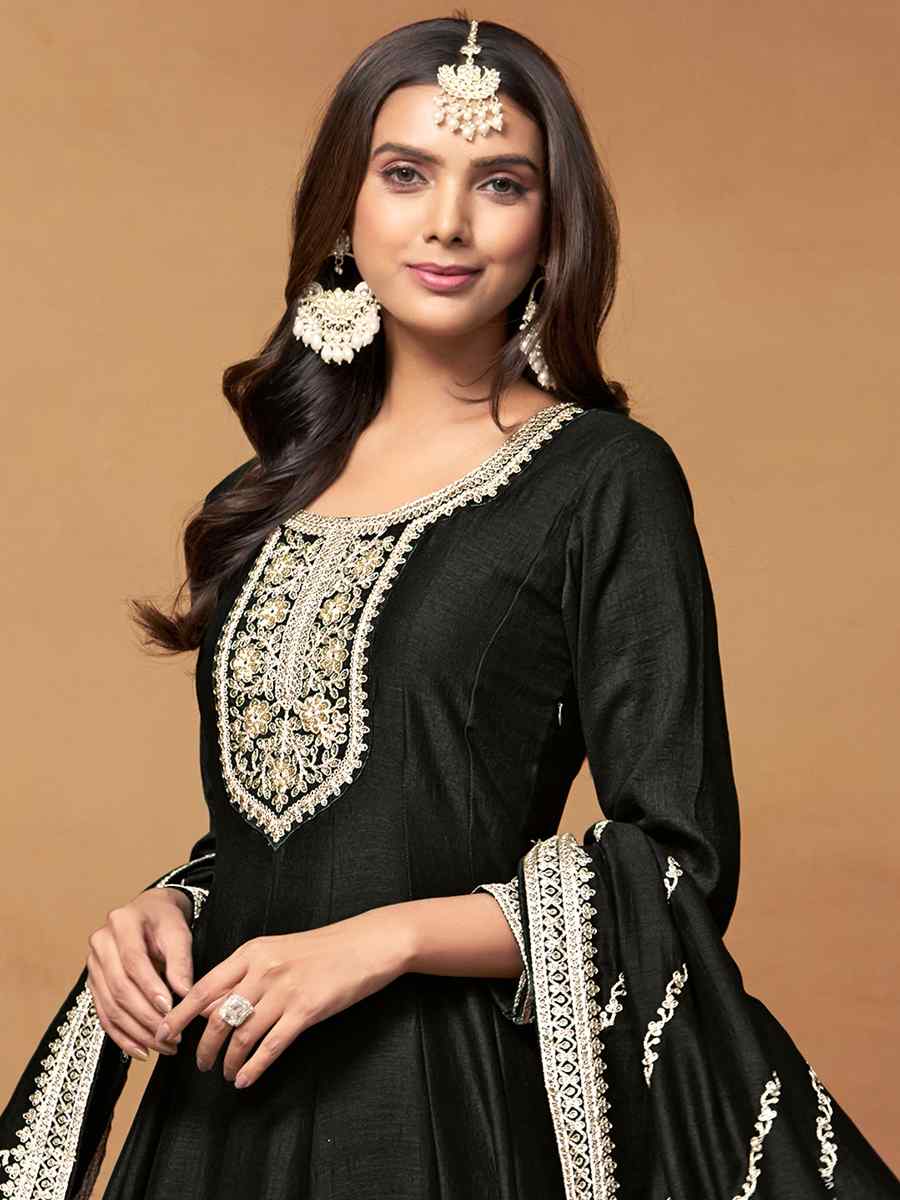 Black Art Silk Embroidered Festival Mehendi Anarkali Salwar Kameez