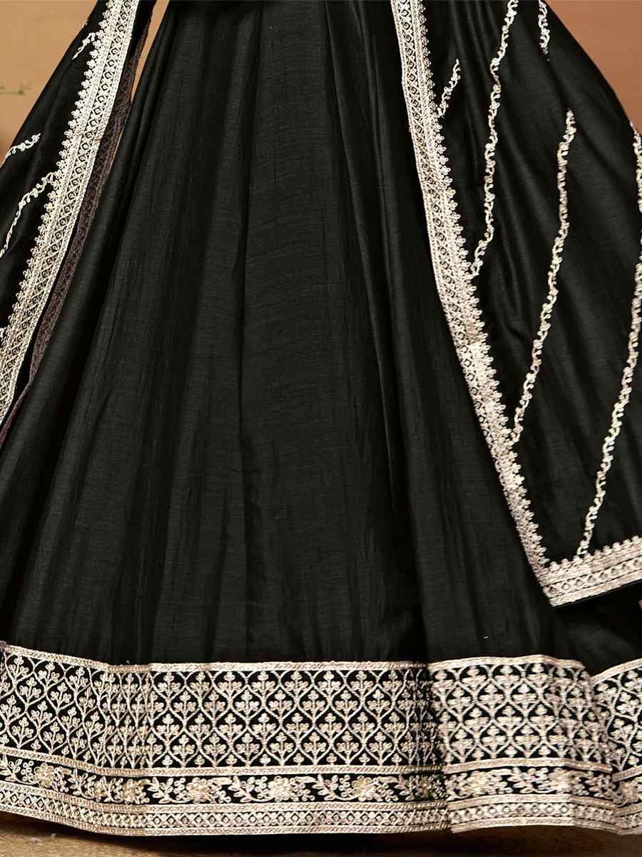 Black Art Silk Embroidered Festival Mehendi Anarkali Salwar Kameez