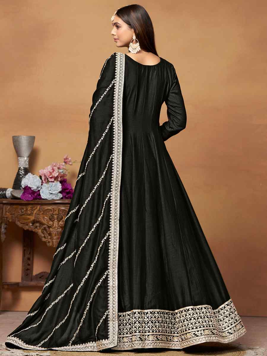 Black Art Silk Embroidered Festival Mehendi Anarkali Salwar Kameez