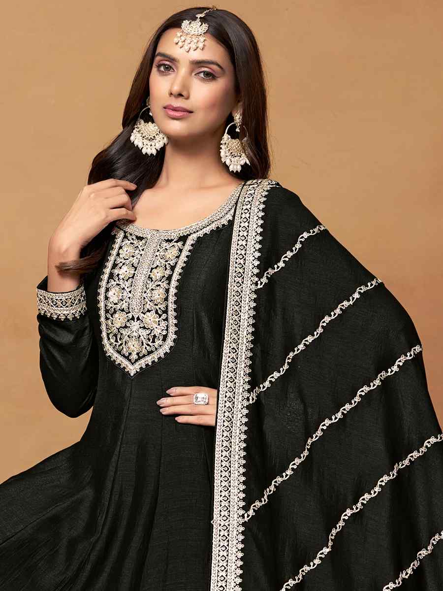 Black Art Silk Embroidered Festival Mehendi Anarkali Salwar Kameez