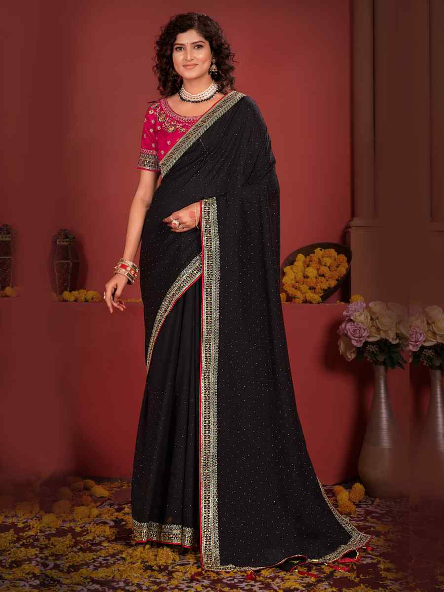 Black Art Silk Embroidered Festival Wedding Heavy Border Saree