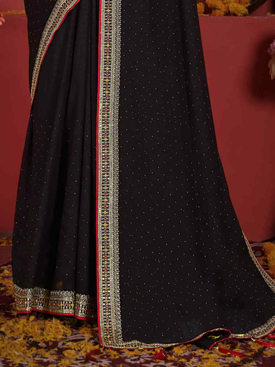 Black Art Silk Embroidered Festival Wedding Heavy Border Saree