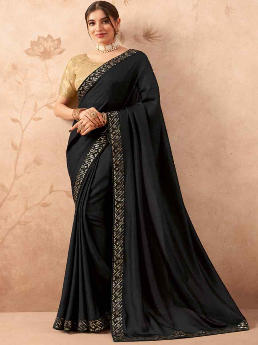 Black Art Silk Embroidered Festival Wedding Heavy Border Saree