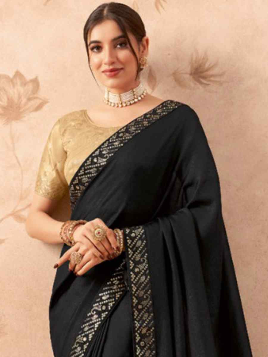 Black Art Silk Embroidered Festival Wedding Heavy Border Saree