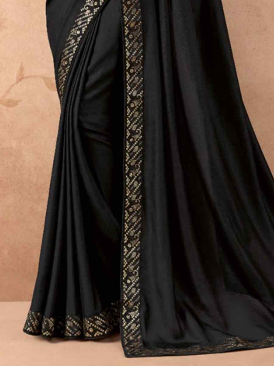 Black Art Silk Embroidered Festival Wedding Heavy Border Saree