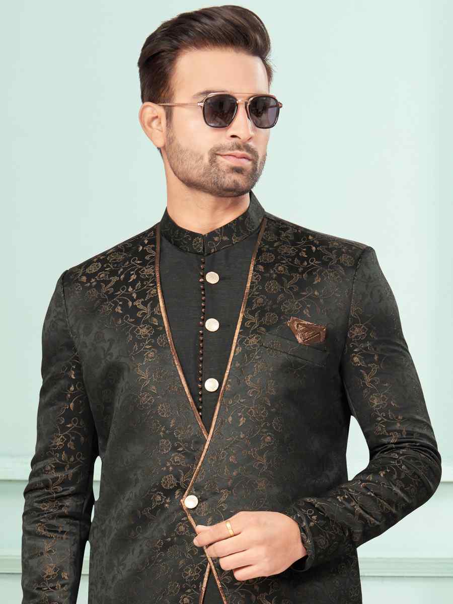 Black Art Silk Embroidered Festival Wedding Kurta