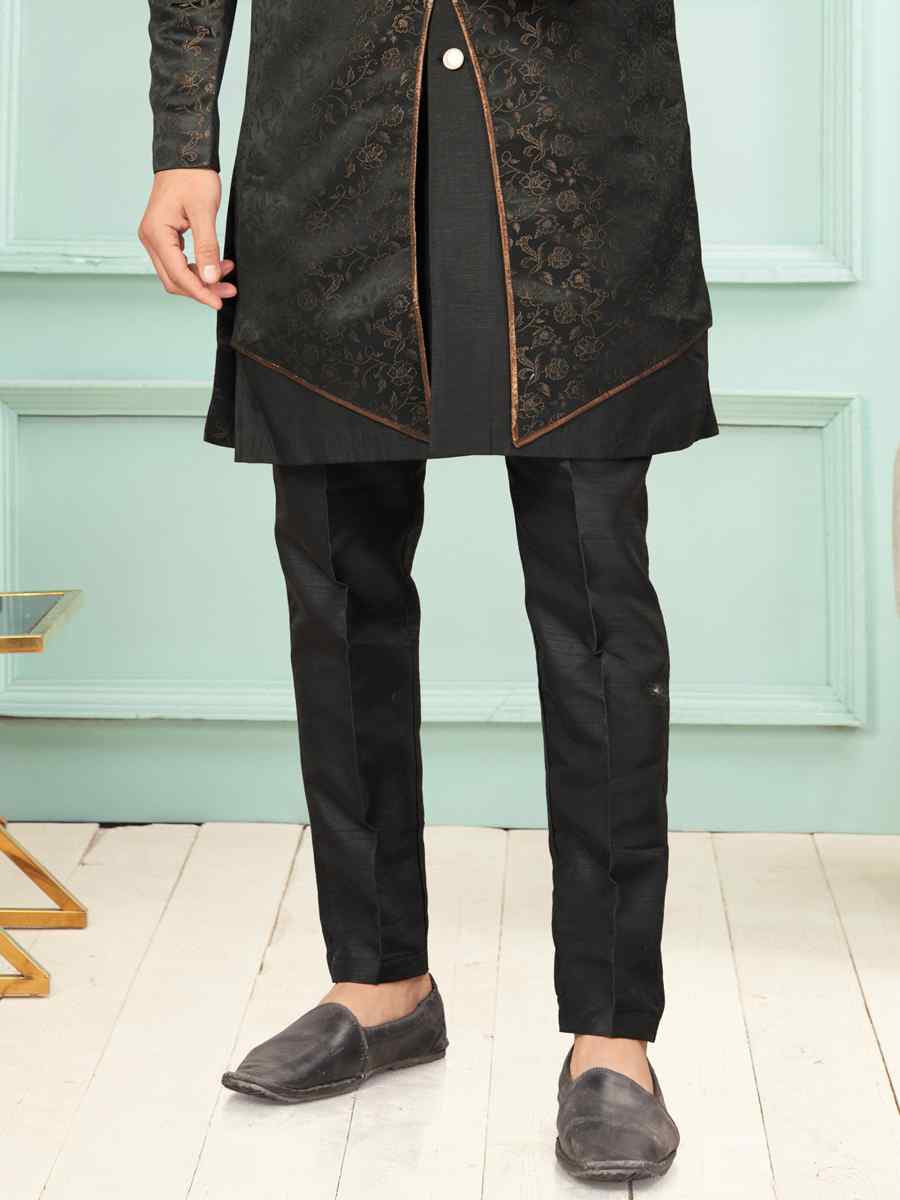 Black Art Silk Embroidered Festival Wedding Kurta