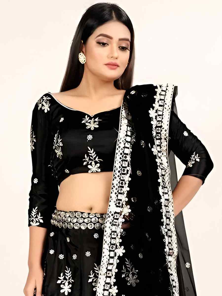 Black Art Silk Embroidery Bridesmaid Wedding Heavy Border Lehenga Choli