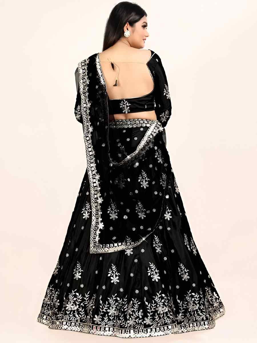 Black Art Silk Embroidery Bridesmaid Wedding Heavy Border Lehenga Choli