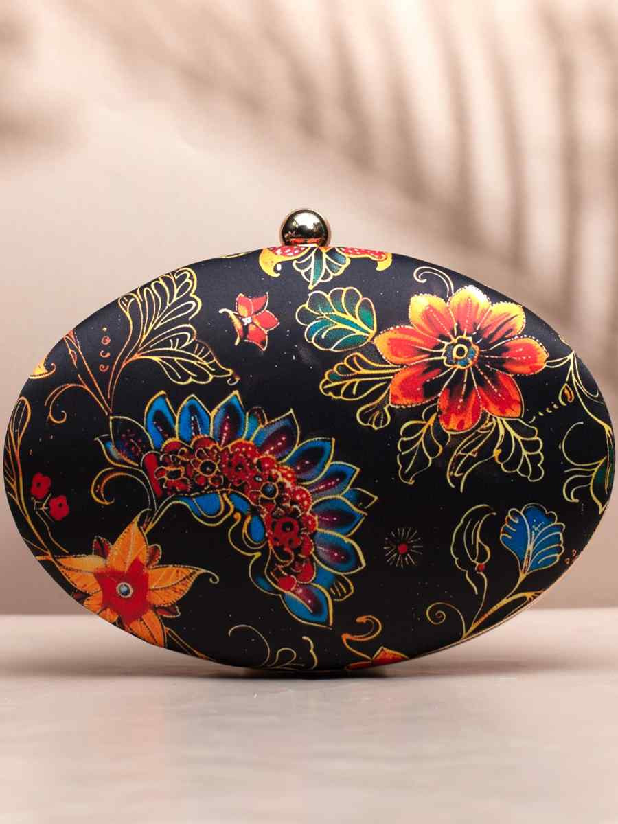 Black Art Silk Festival Wear Printed Clutches