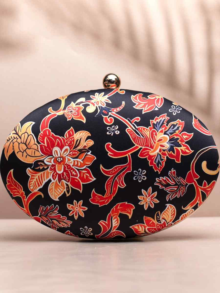 Black Art Silk Festival Wear Printed Clutches