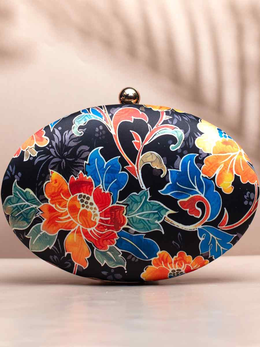 Black Art Silk Festival Wear Printed Clutches